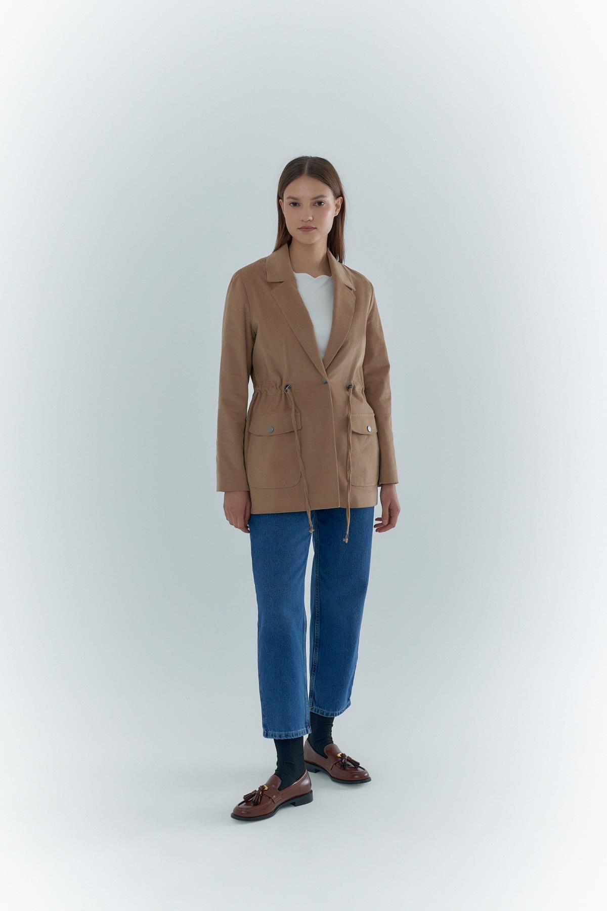 2 Cepli İp Detaylı Kadife Kadın Ceket - Eser Giyim