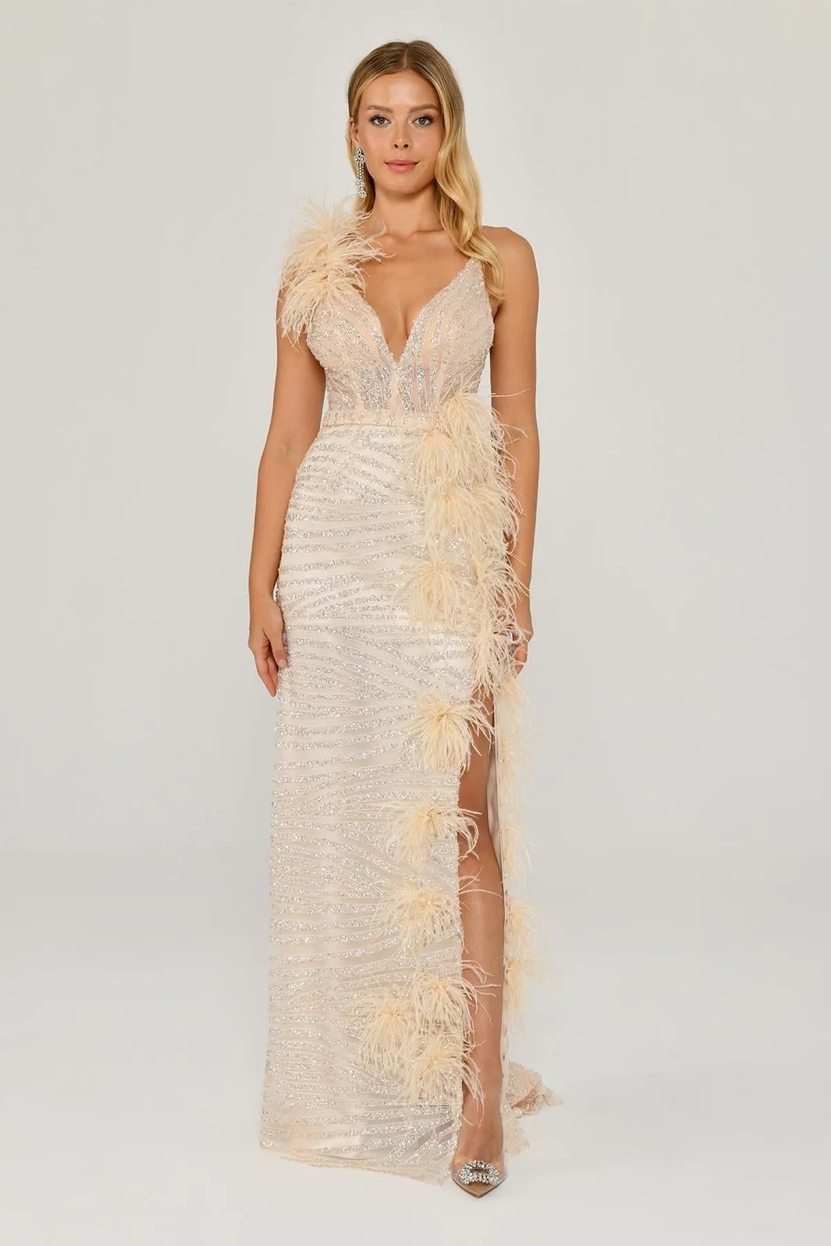 Otrişli Payetli Uzun Abiye Elbise