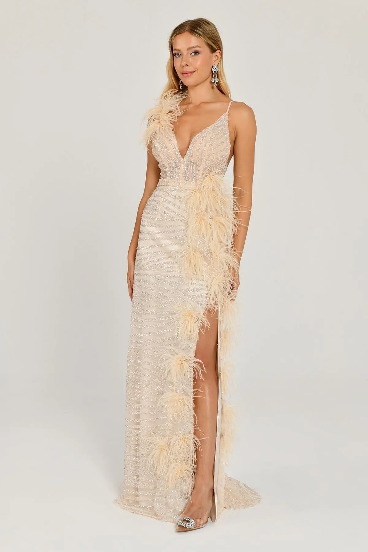 Otrişli Payetli Uzun Abiye Elbise