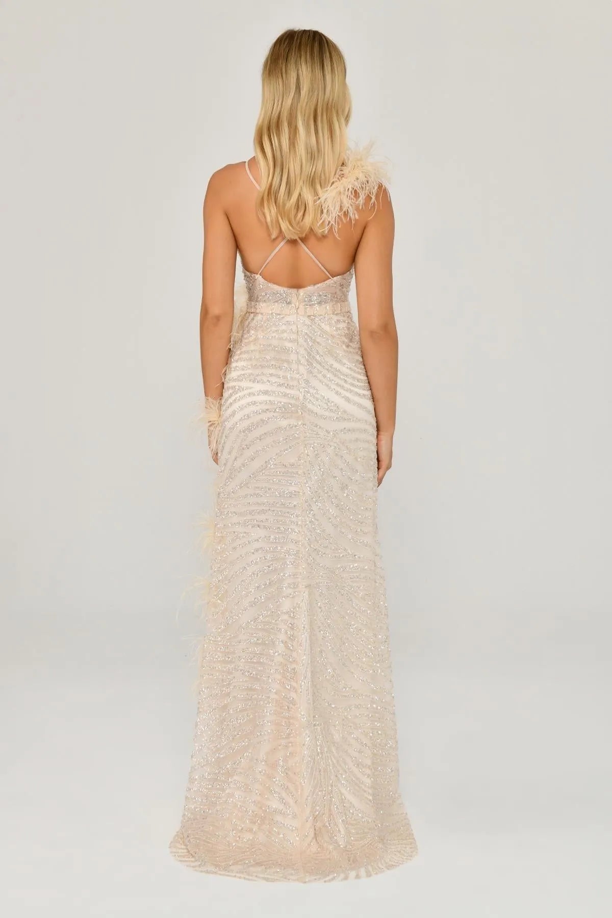 Otrişli Payetli Uzun Abiye Elbise