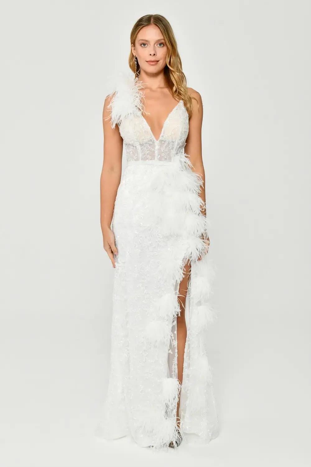 Alfabeta Akesuarlı Payetli Uzun Abiye Elbise - Eser Giyim