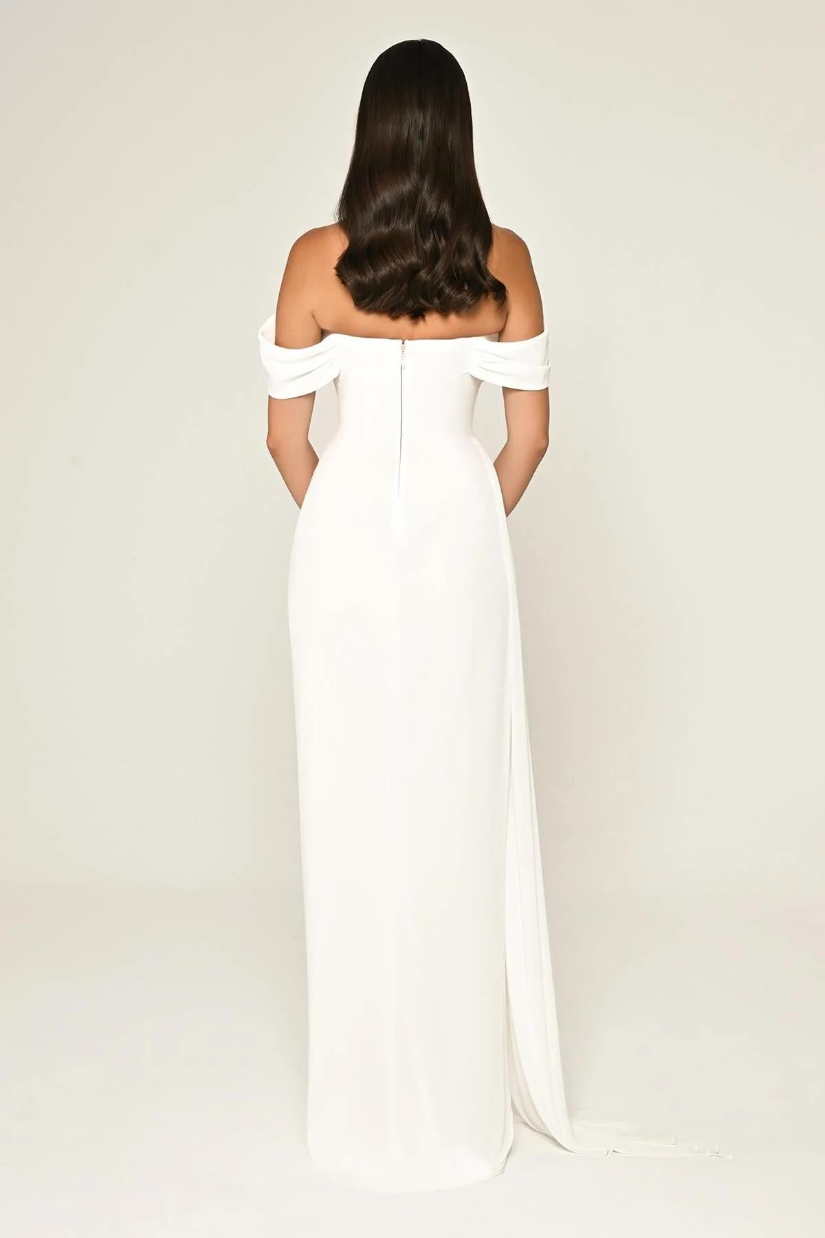 Off Shoulder Side Slit Chiffon Long Evening Dress