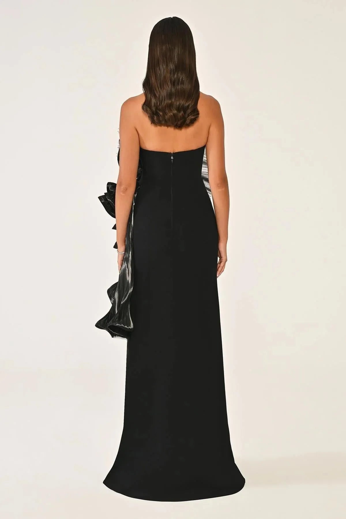Strapless Pleated Accessory Crepe Long Evening Dress