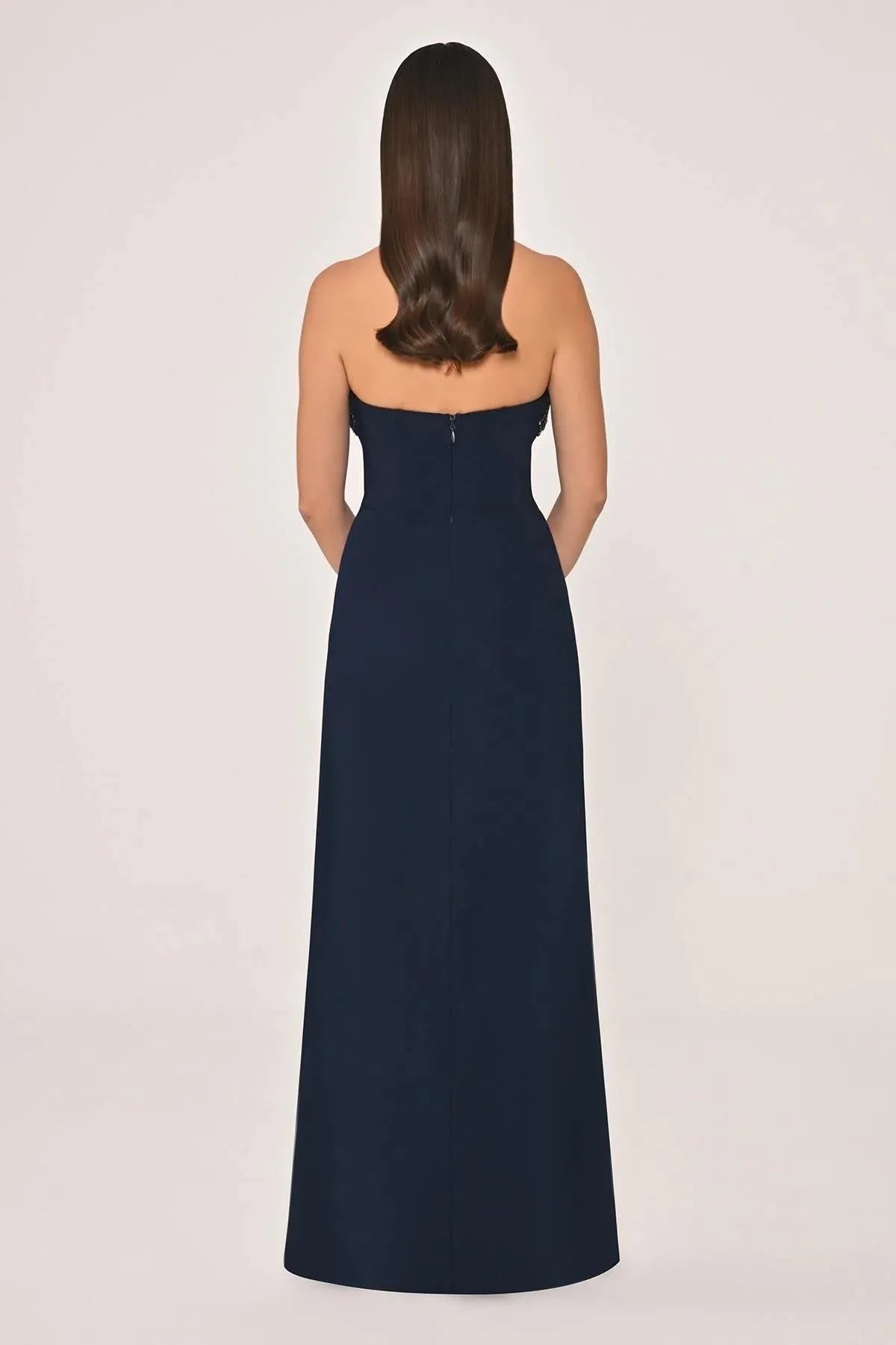 Strapless Chest and Slit Sequined Crepe Long Evening Dress