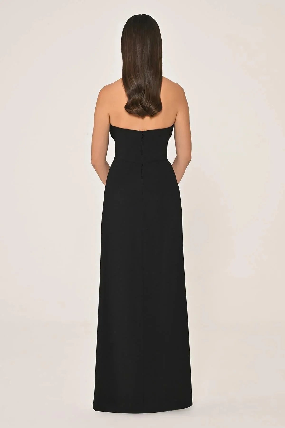 Strapless Chest and Slit Sequined Crepe Long Evening Dress