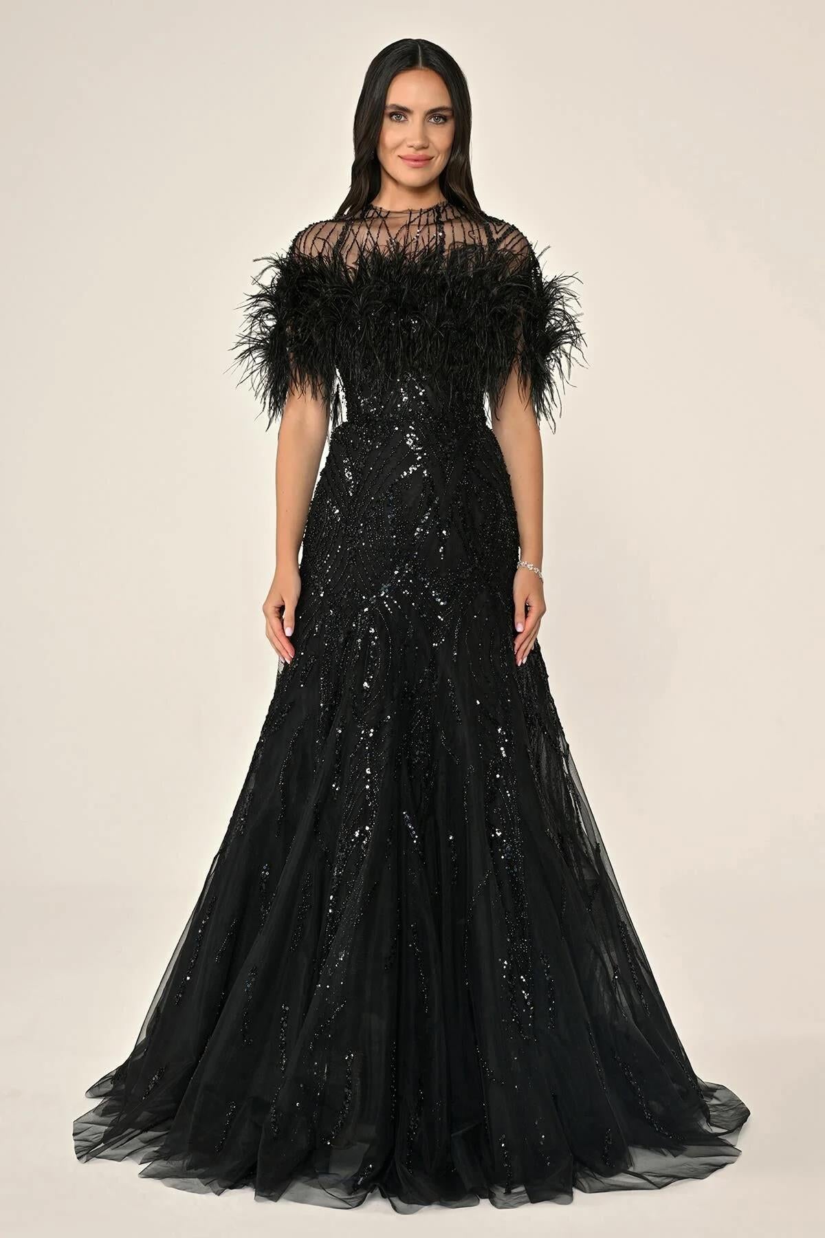 Bolero Sequin Detailed Long Evening Dress with Top Black / 4 Bolero Sequin Detailed Long Evening Dress with Top Black / 4