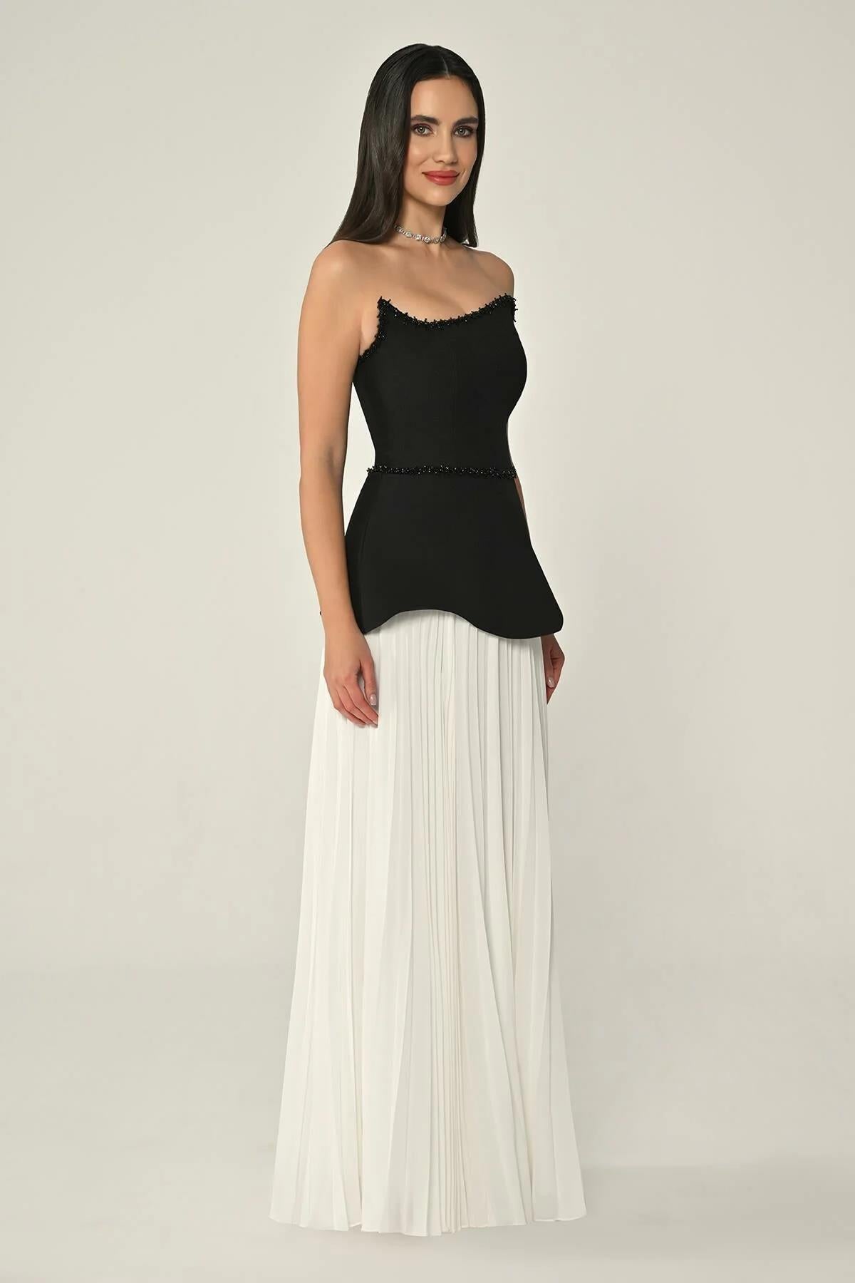 Strapless Crepe Skirt Chiffon Long Evening Dress