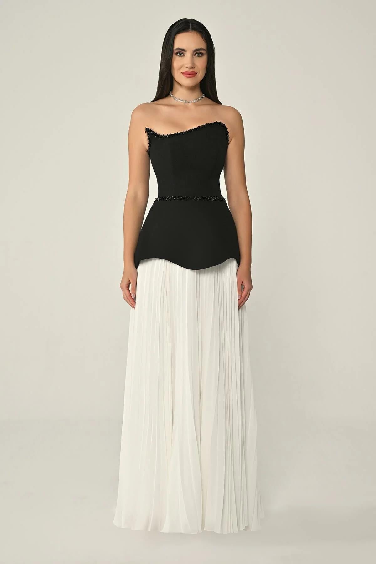 Strapless Crepe Skirt Chiffon Long Evening Dress