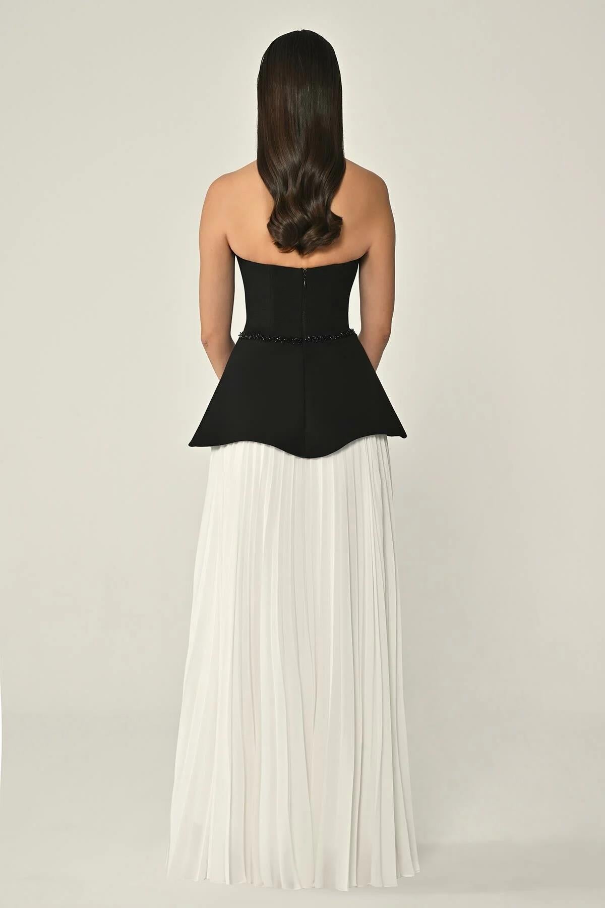 Strapless Crepe Skirt Chiffon Long Evening Dress
