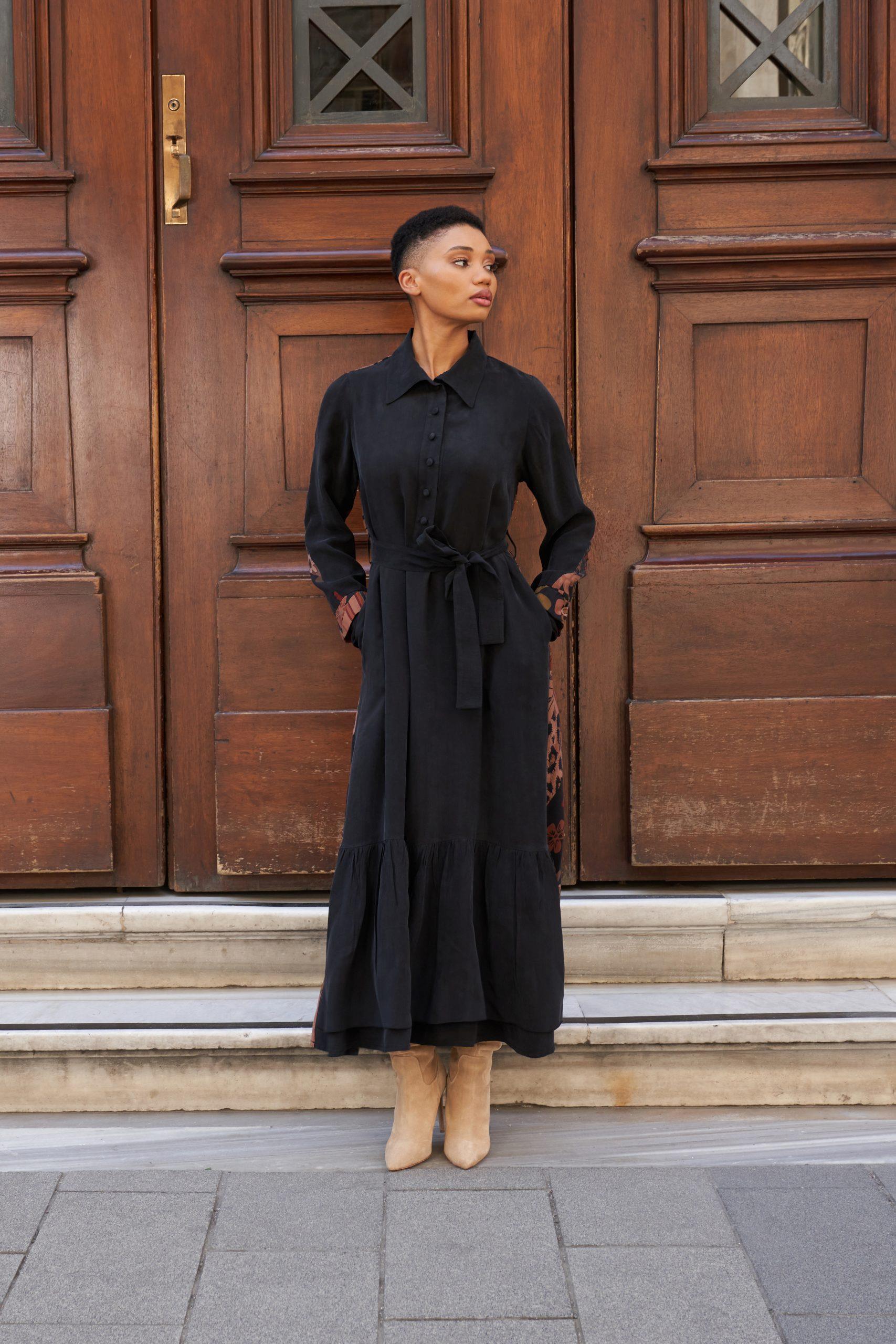 Misswhence Arkası Retro Desenli Elbise - Eser Giyim