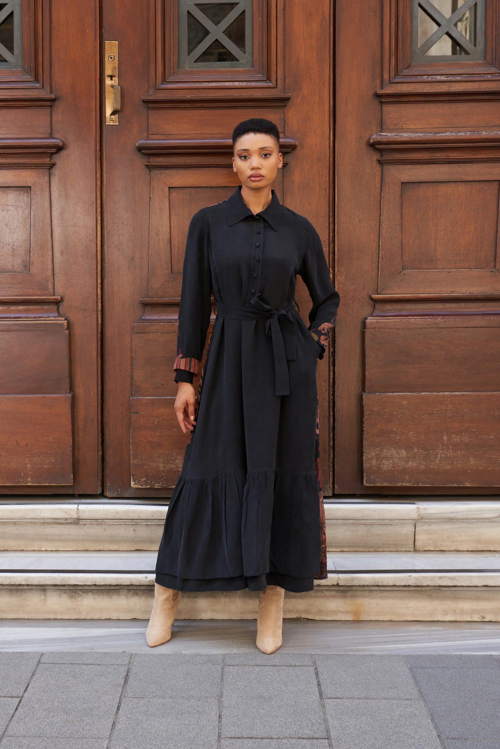 Misswhence Arkası Retro Desenli Elbise - Eser Giyim