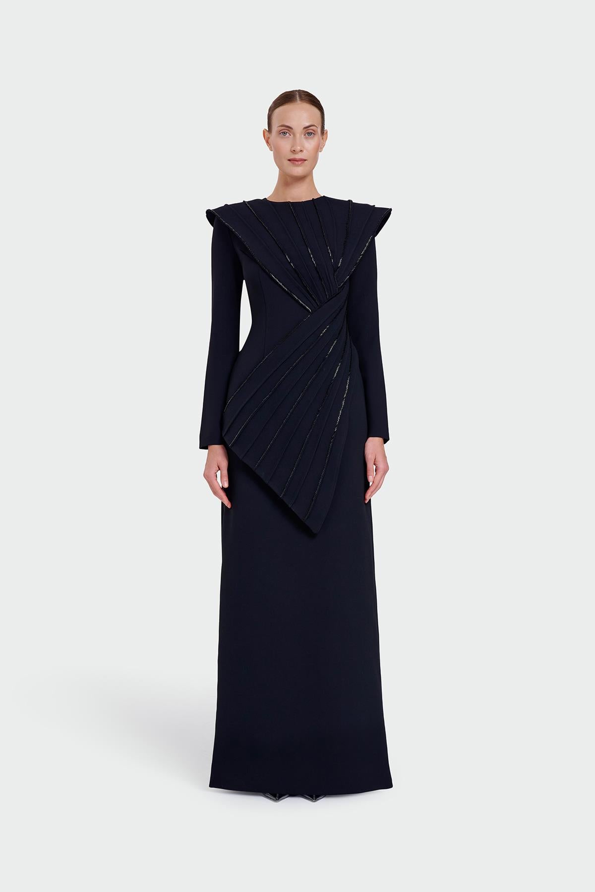 Asymmetrical Strap Detail Evening Dress