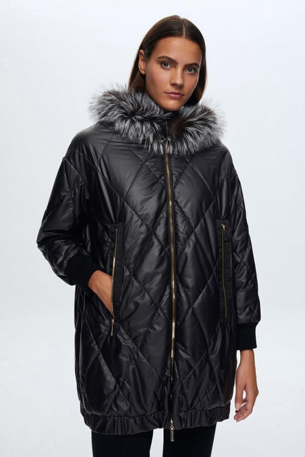 Baklava Dilimli Kürklü Mont - Eser Giyim