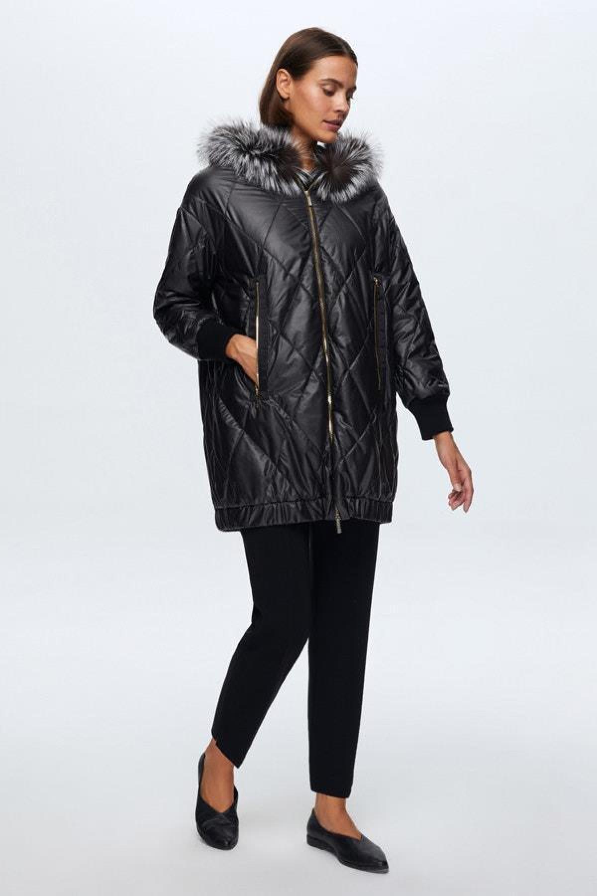 Baklava Dilimli Kürklü Mont - Eser Giyim