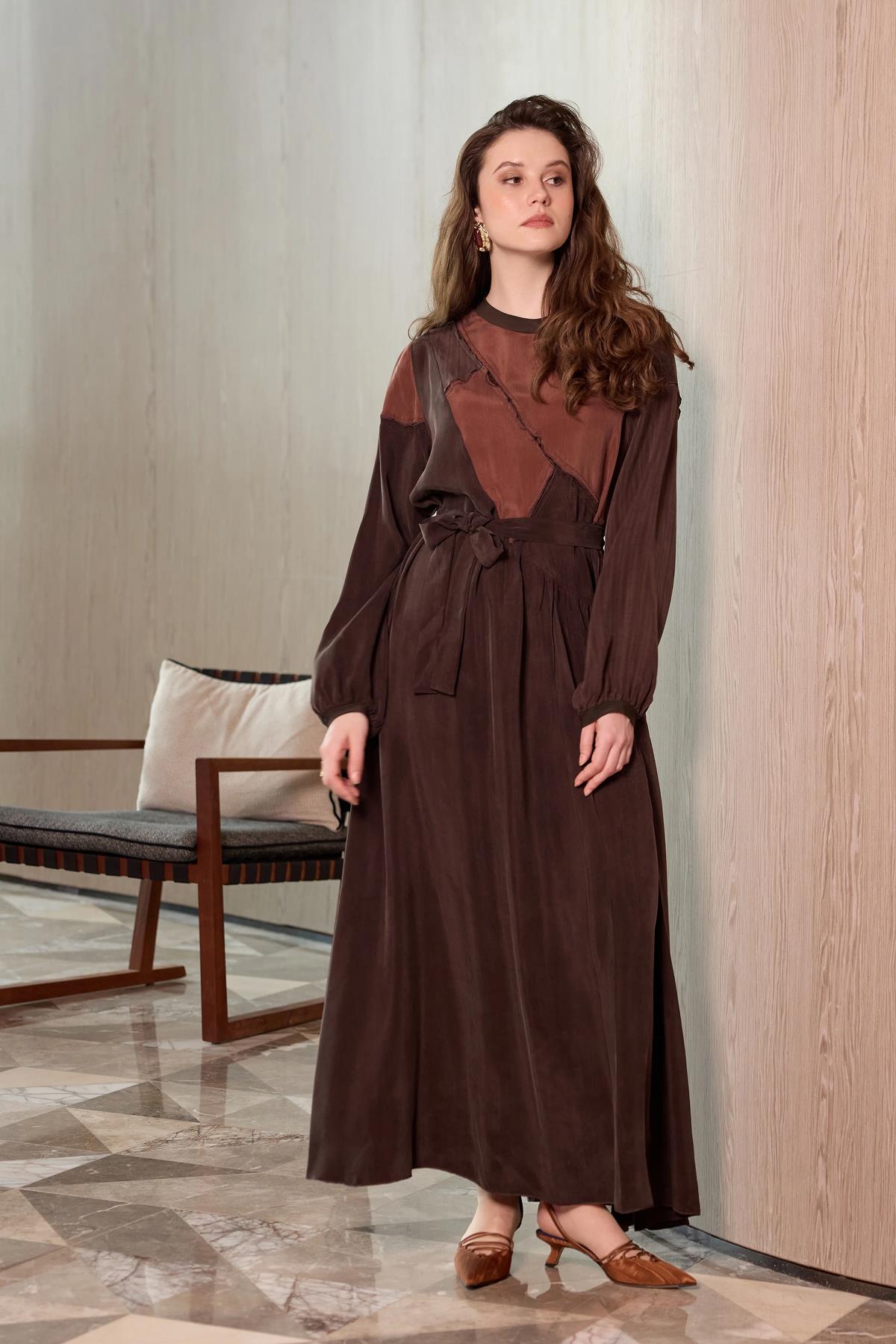 Cupro Patchwork Dress with Belt