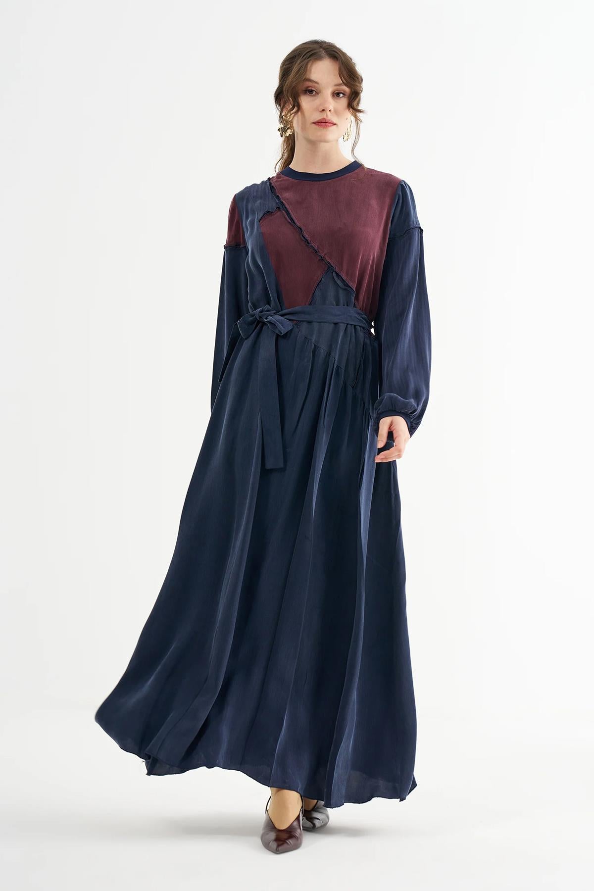 Cupro Patchwork Dress with Belt