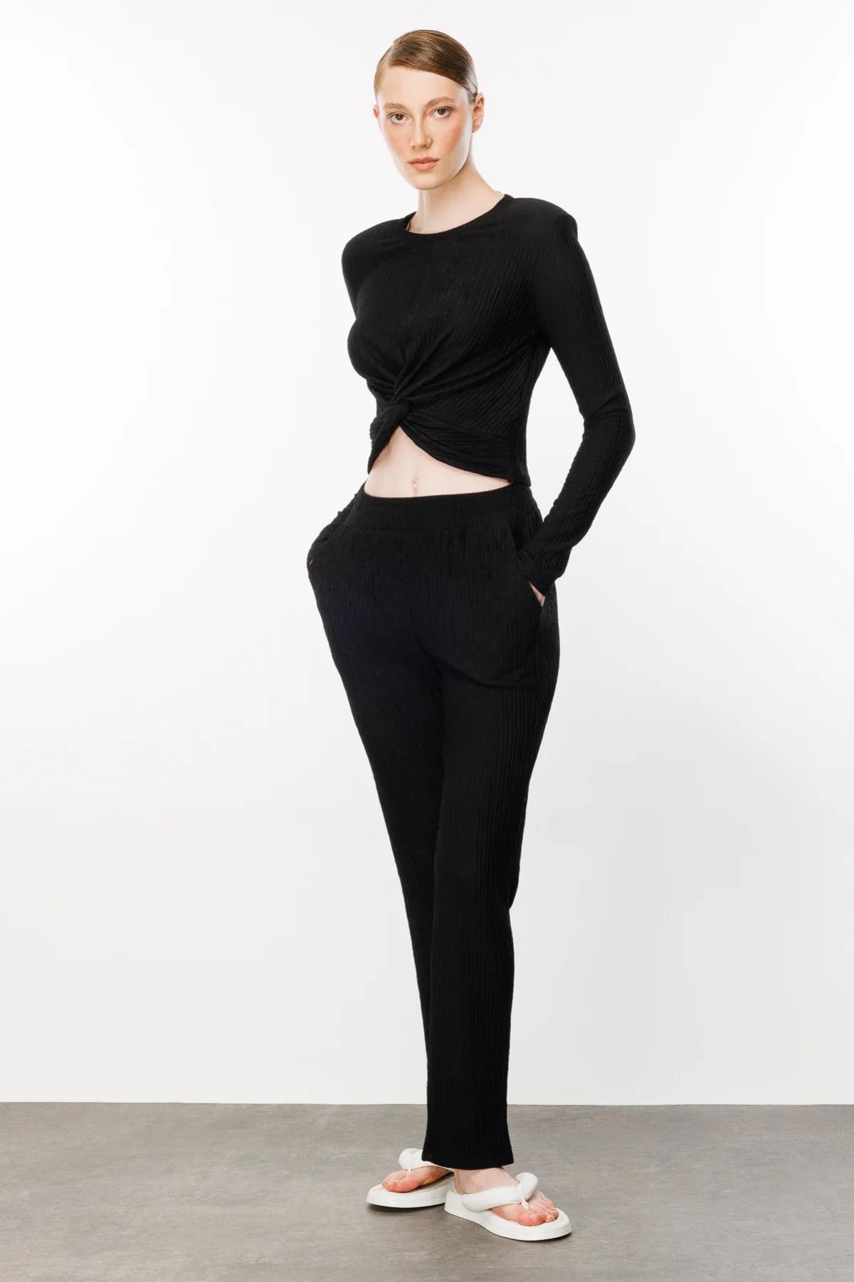 Beli Lastikli Kırışık Kumaş Pantolon - Eser Giyim