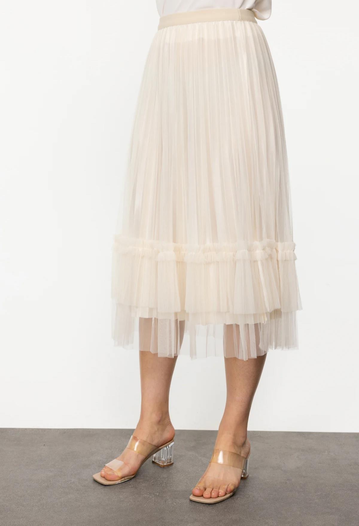 Beli Lastikli Uzun Tül Etek - Eser Giyim