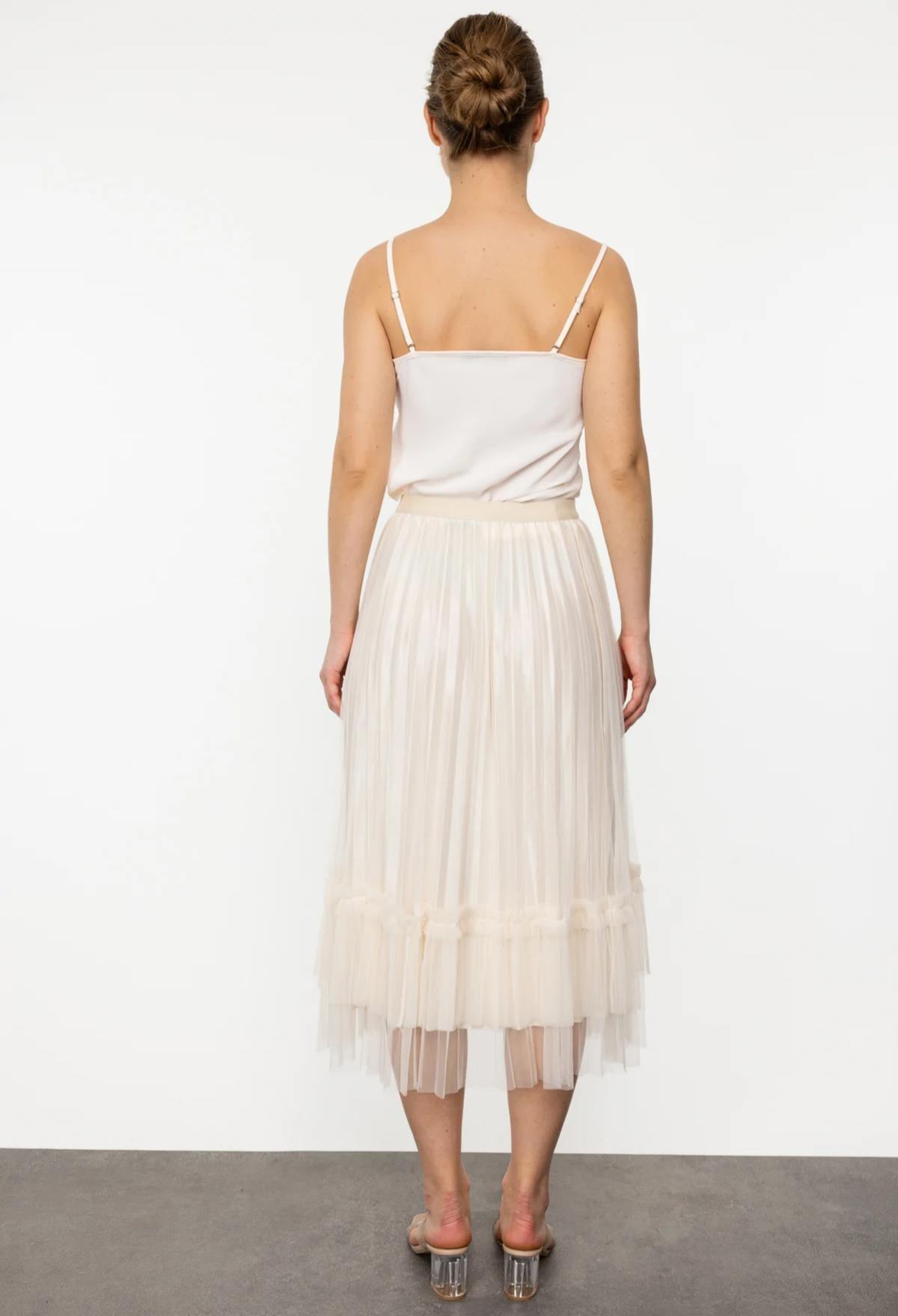 Beli Lastikli Uzun Tül Etek - Eser Giyim