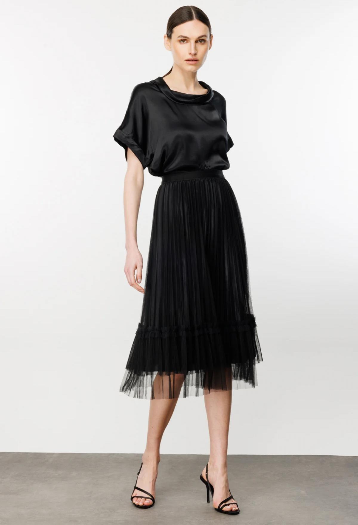 Beli Lastikli Uzun Tül Etek - Eser Giyim