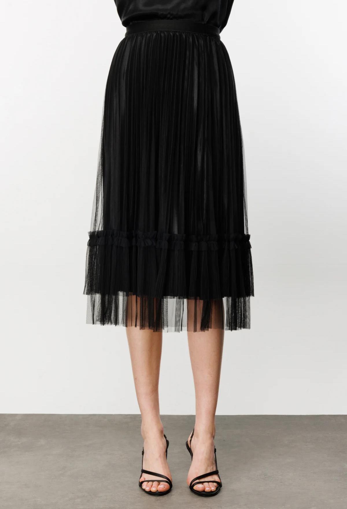 Beli Lastikli Uzun Tül Etek - Eser Giyim