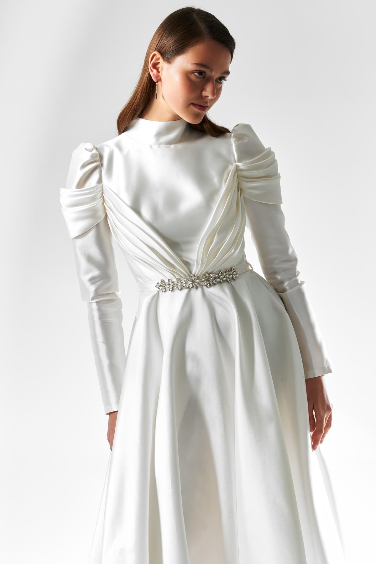 Beli Taş Detaylı Uzun Elbise - Eser Giyim