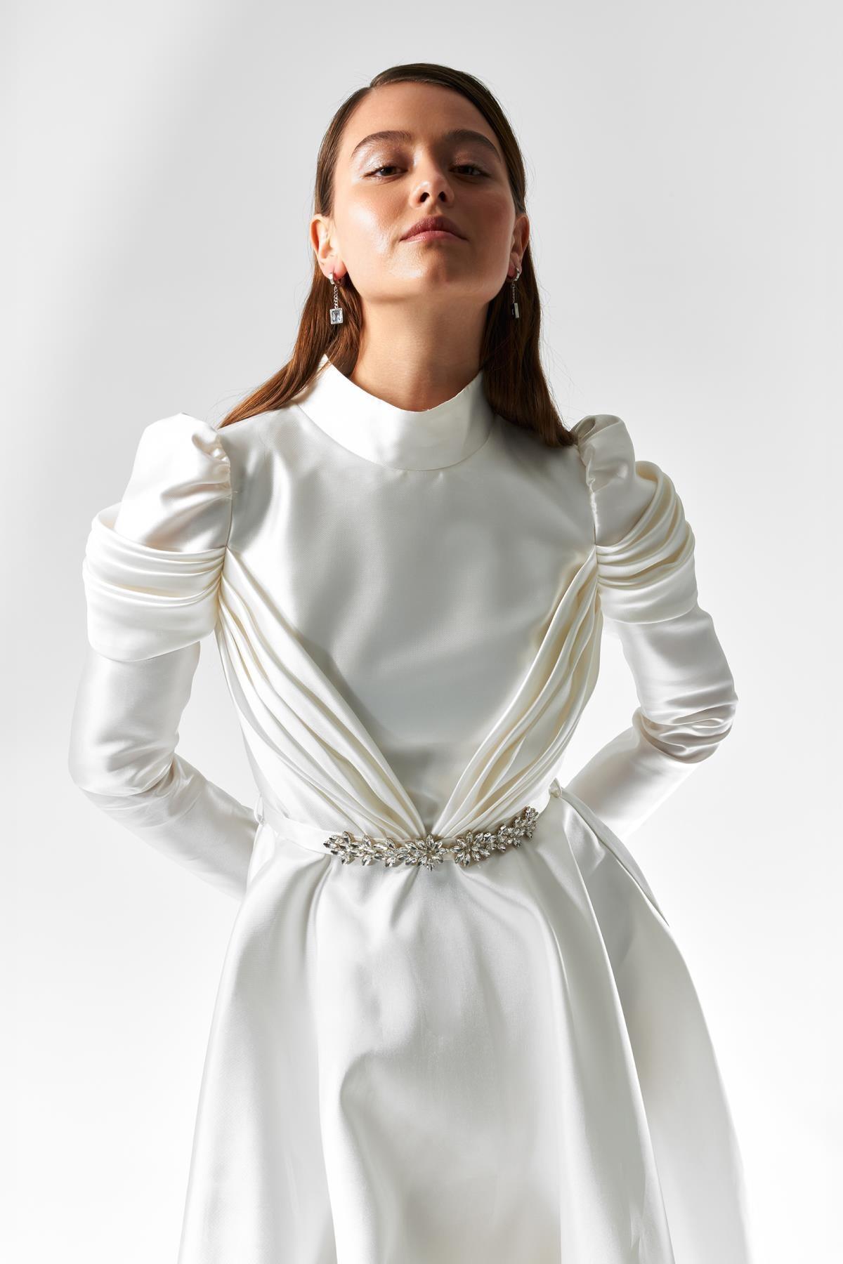 Beli Taş Detaylı Uzun Elbise - Eser Giyim