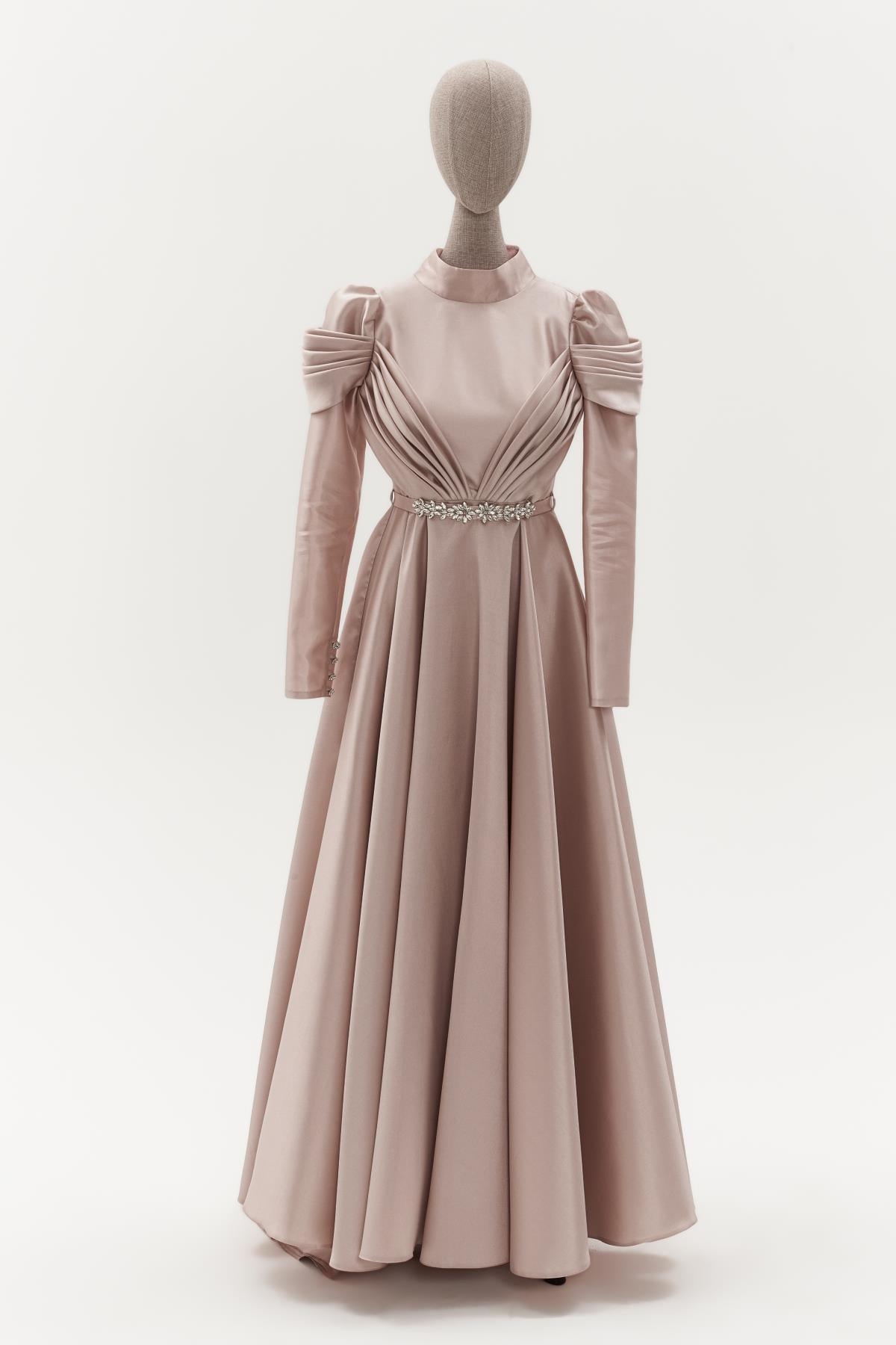 Beli Taş Detaylı Uzun Elbise - Eser Giyim