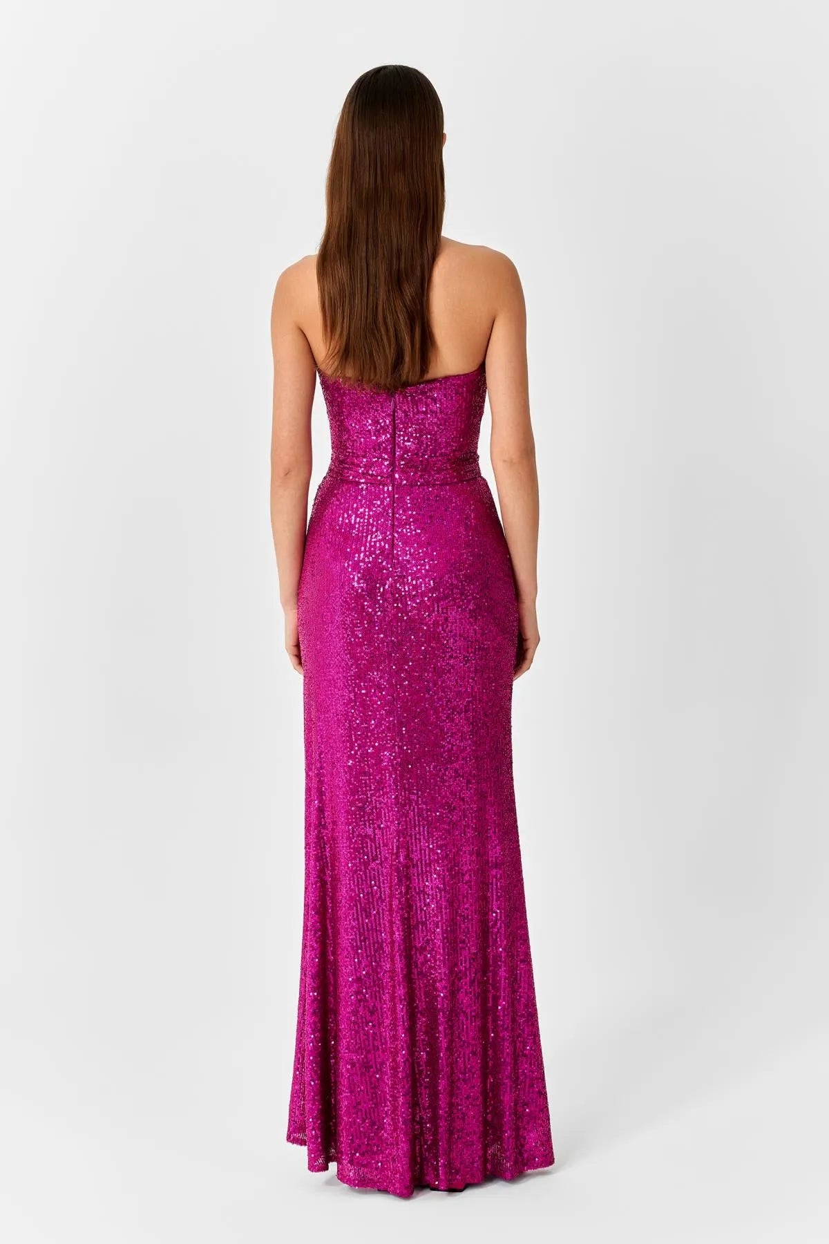 Payetli Beli Transparan Yırtmaçlı Uzun Abiye Elbise