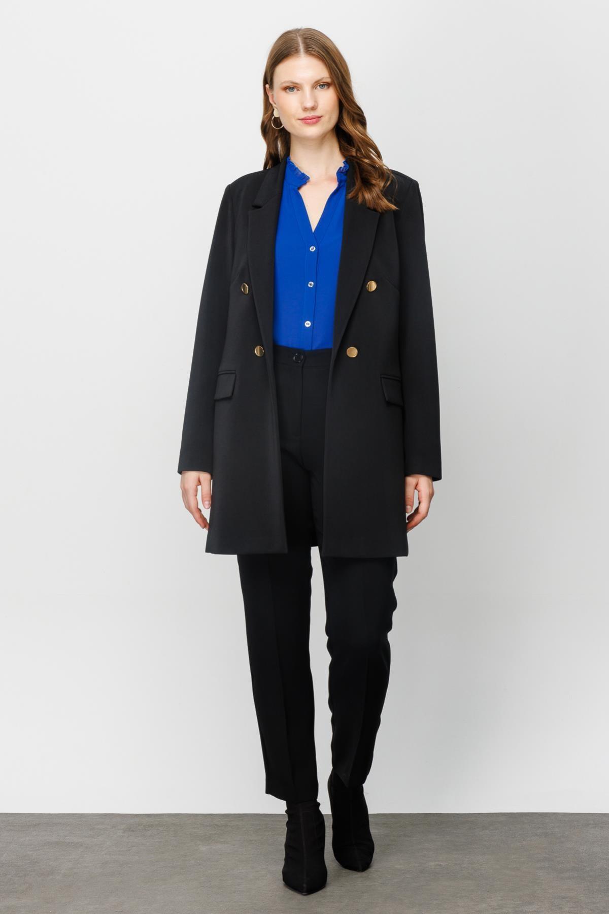 Ekol Büyük Beden Uzun Kadın Blazer Ceket - Eser Giyim