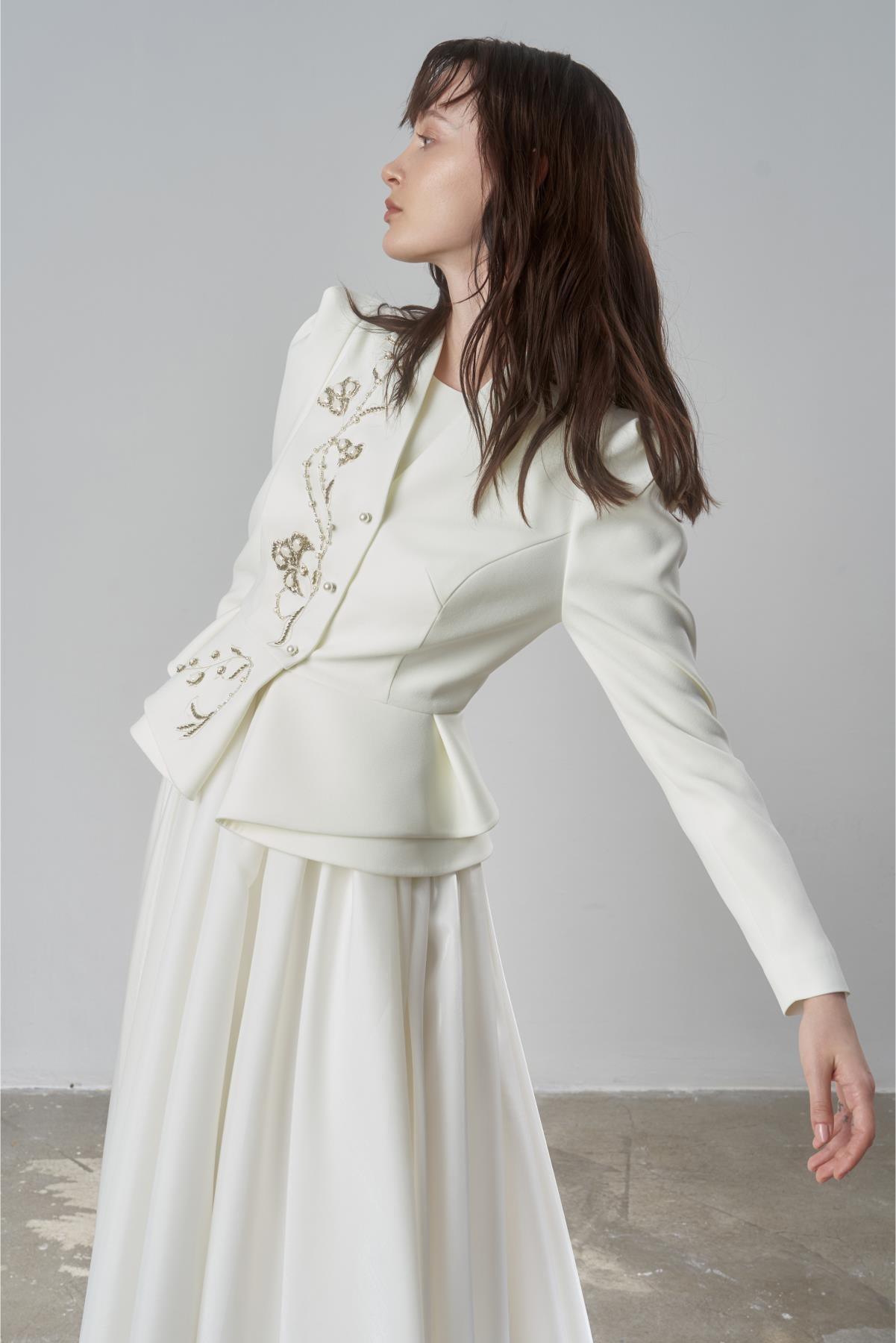 Ceket İnci Düğme Taş İşli Elbiseli Takım - Eser Giyim