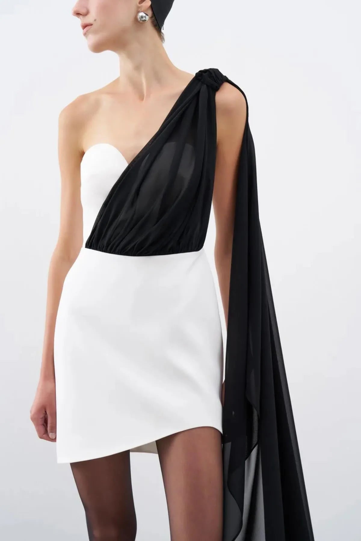 Shawl Heart Neck Mini Evening Dress