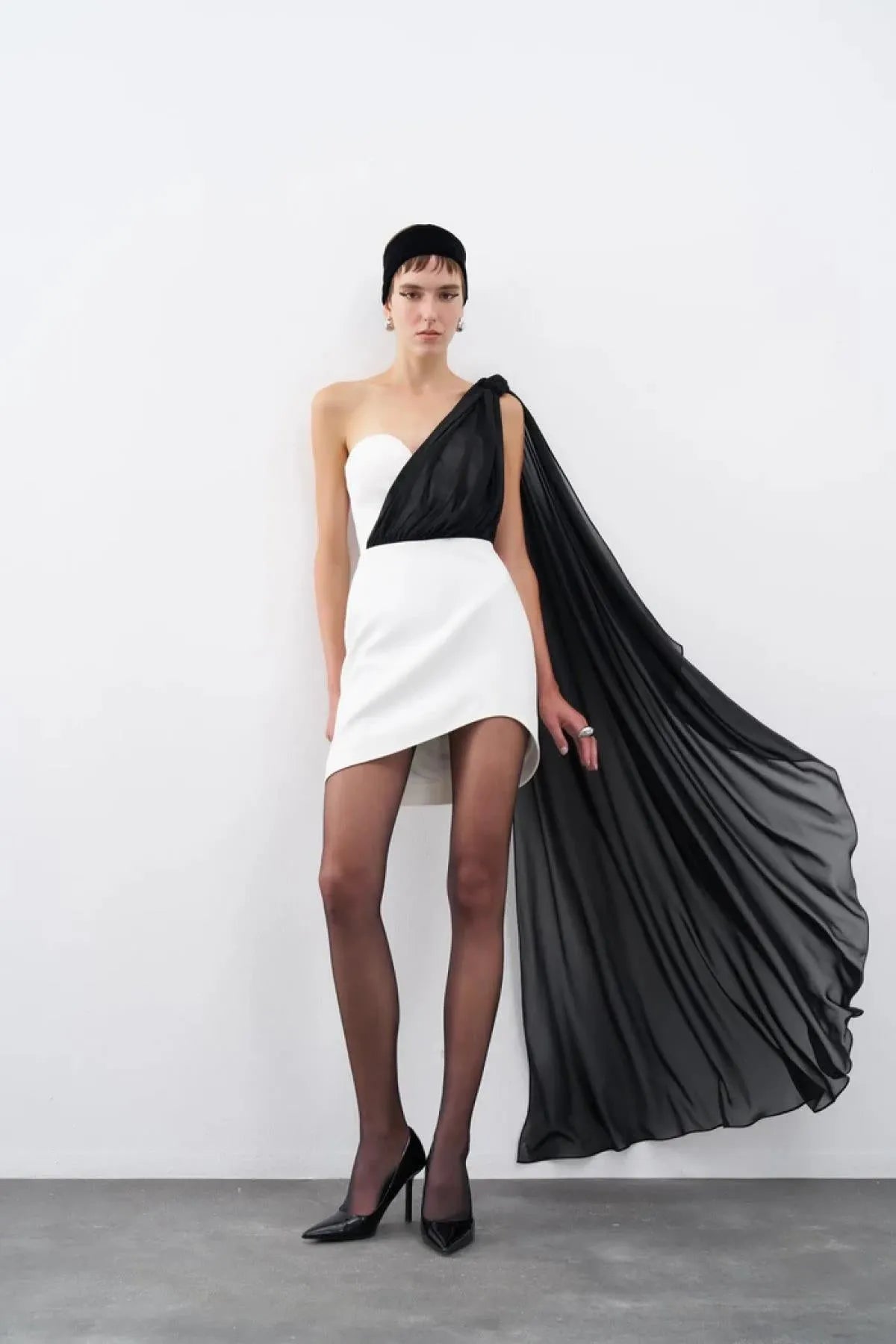 Shawl Heart Neck Mini Evening Dress