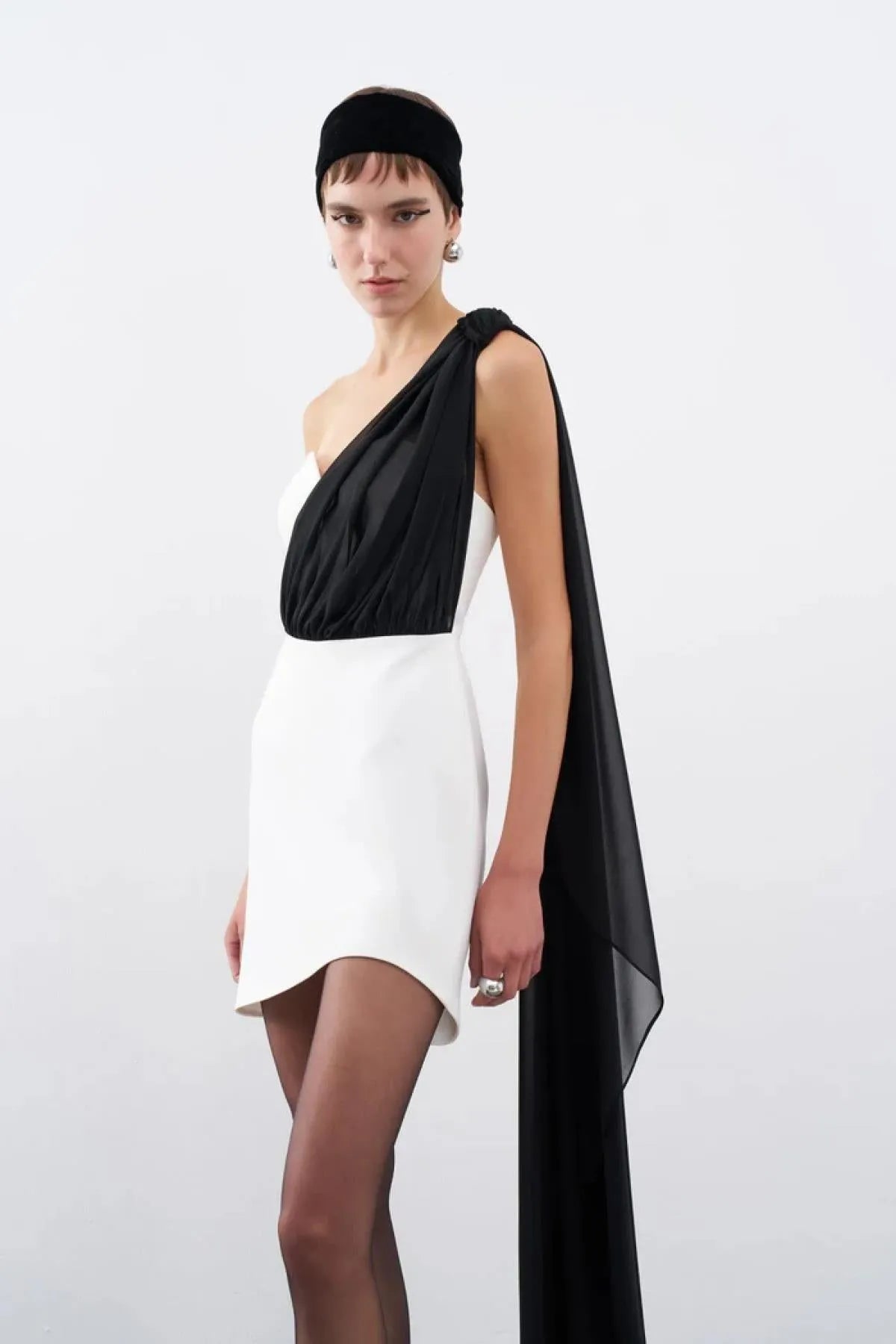 Shawl Heart Neck Mini Evening Dress