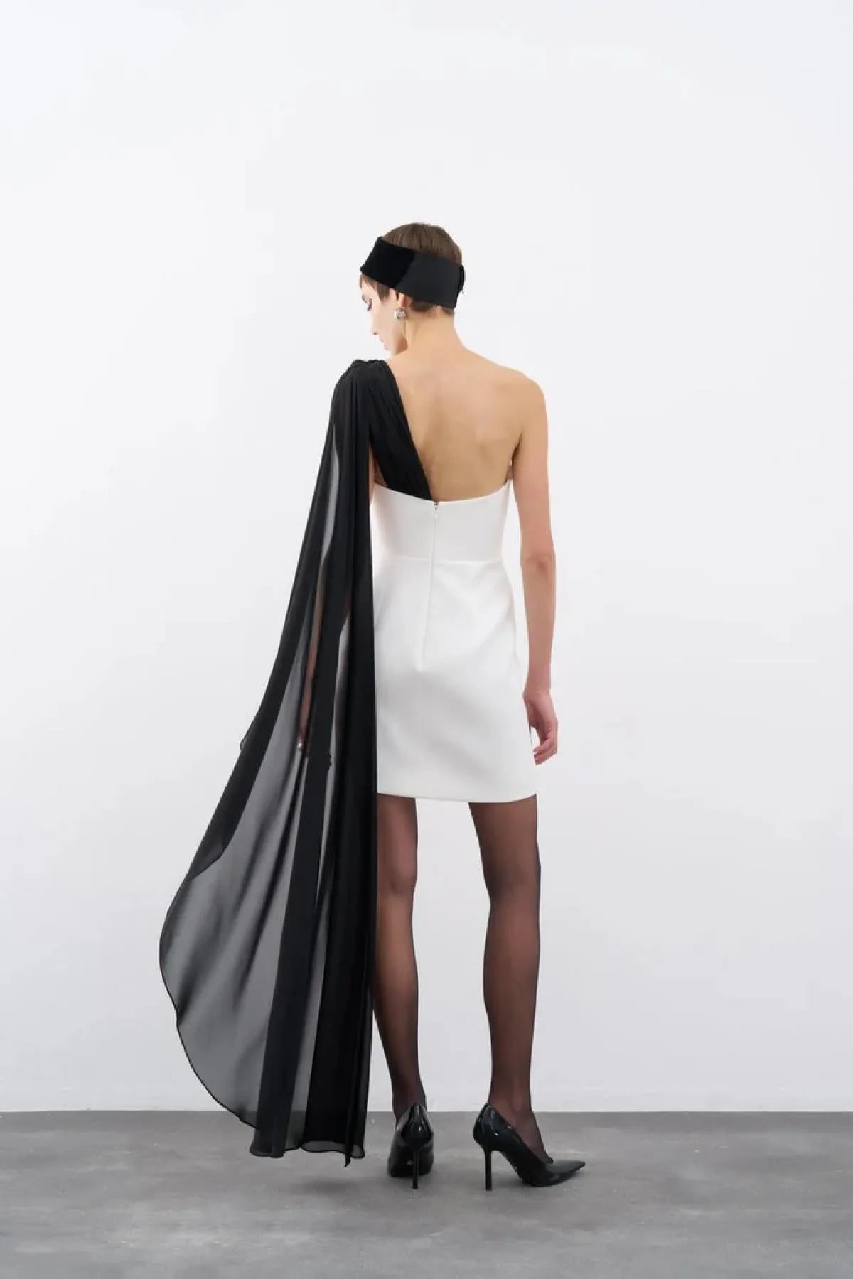 Shawl Heart Neck Mini Evening Dress