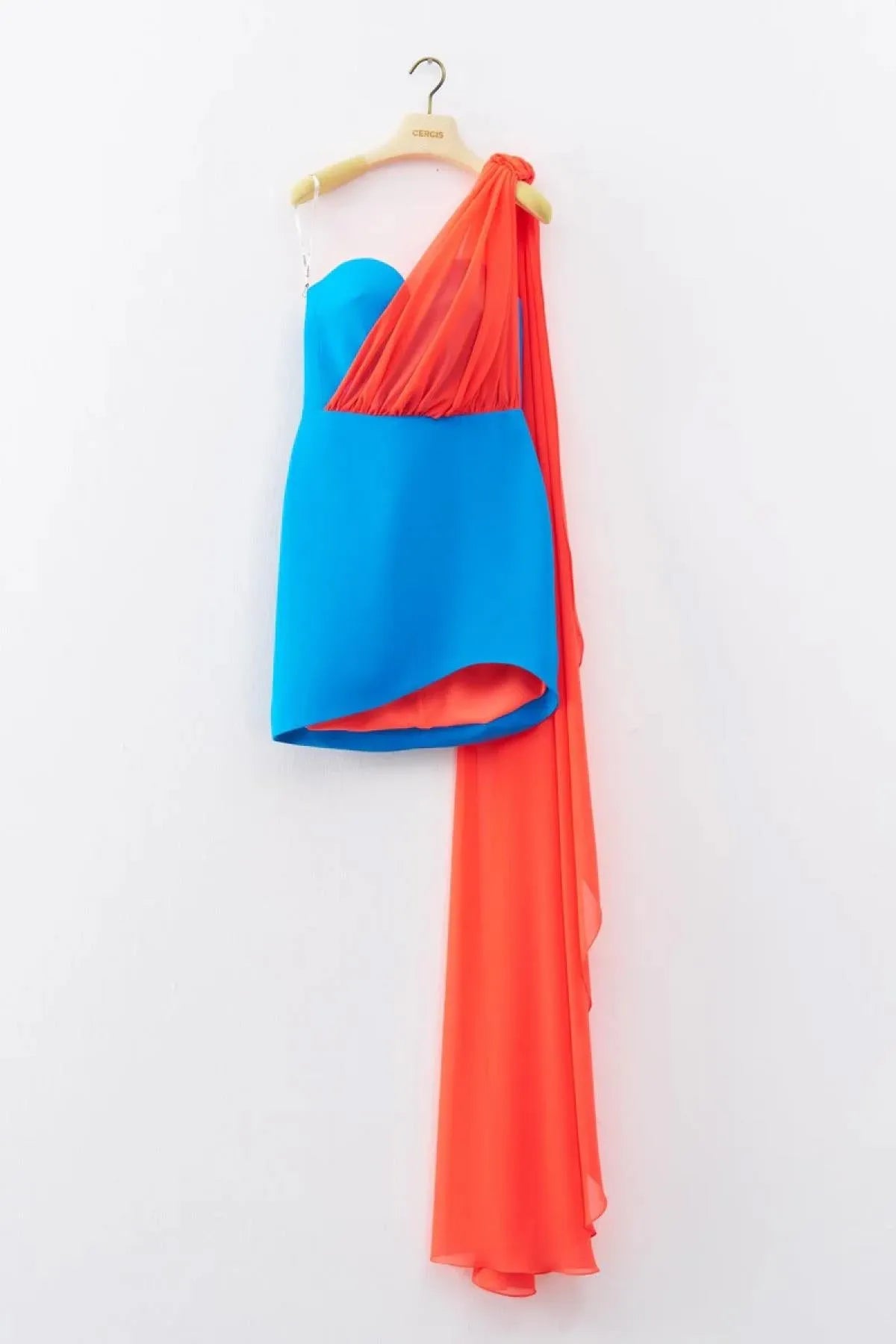 Shawl Heart Neck Mini Evening Dress