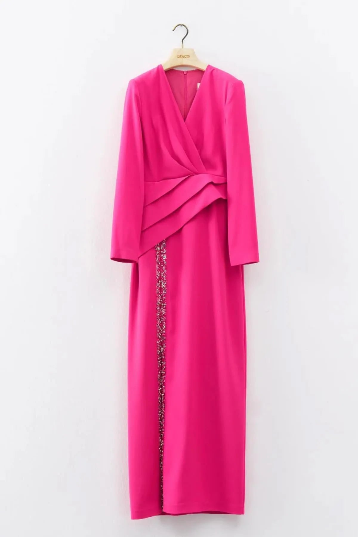 Draped and Embroidered Detailed Slit Long Evening Dress