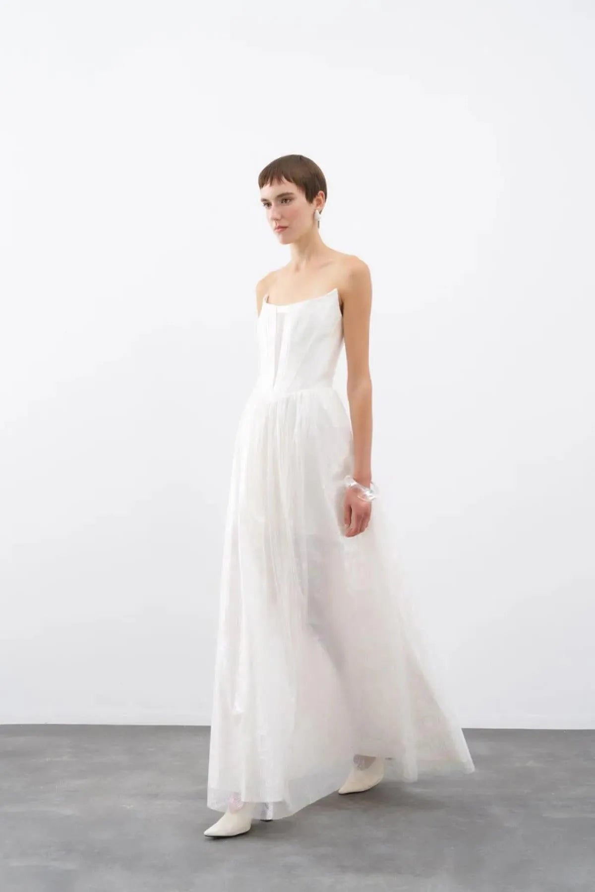 Strapless Bodice Organza Long Evening Dress