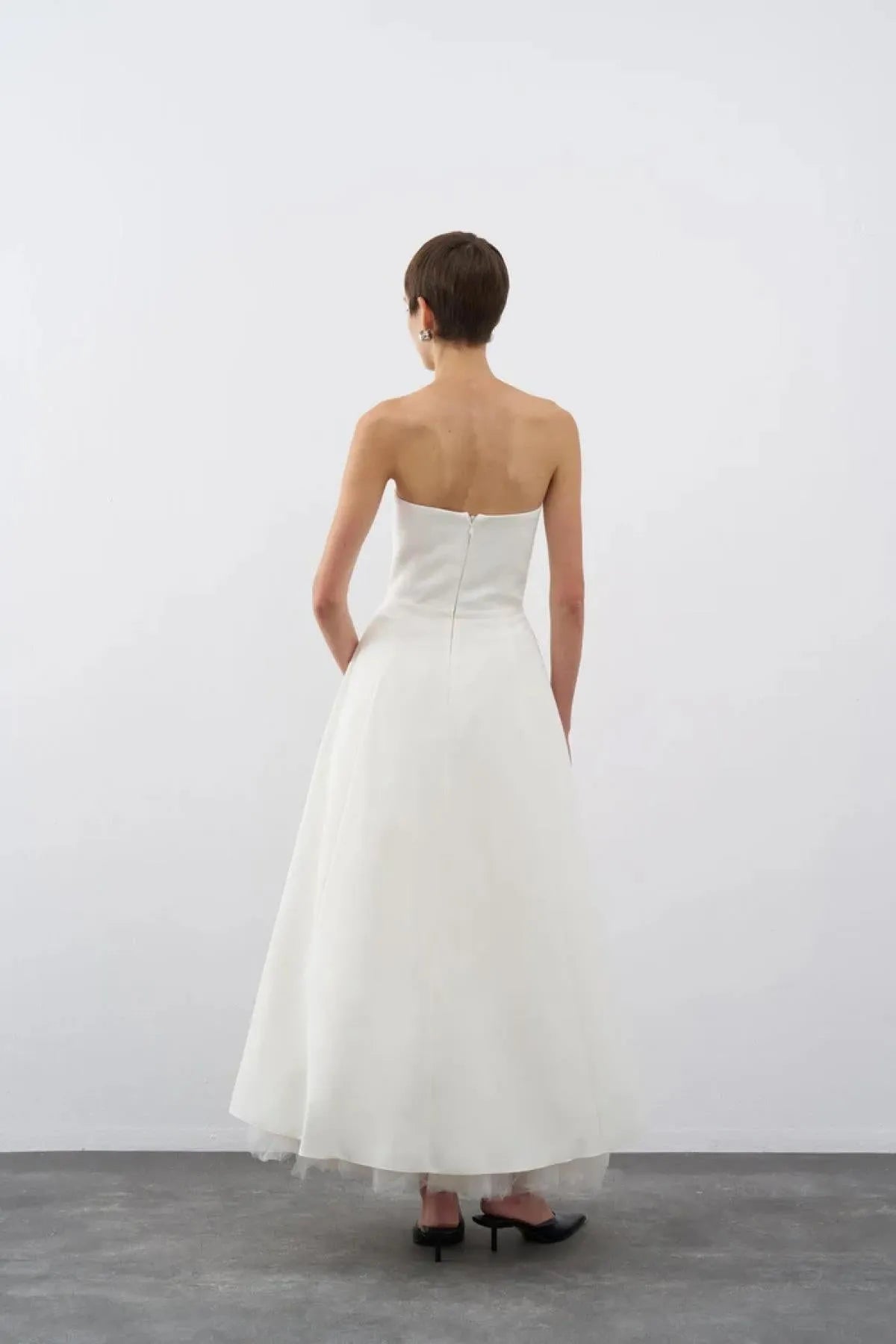 Strapless A-Line Evening Dress with Stone Embroidery on the Front