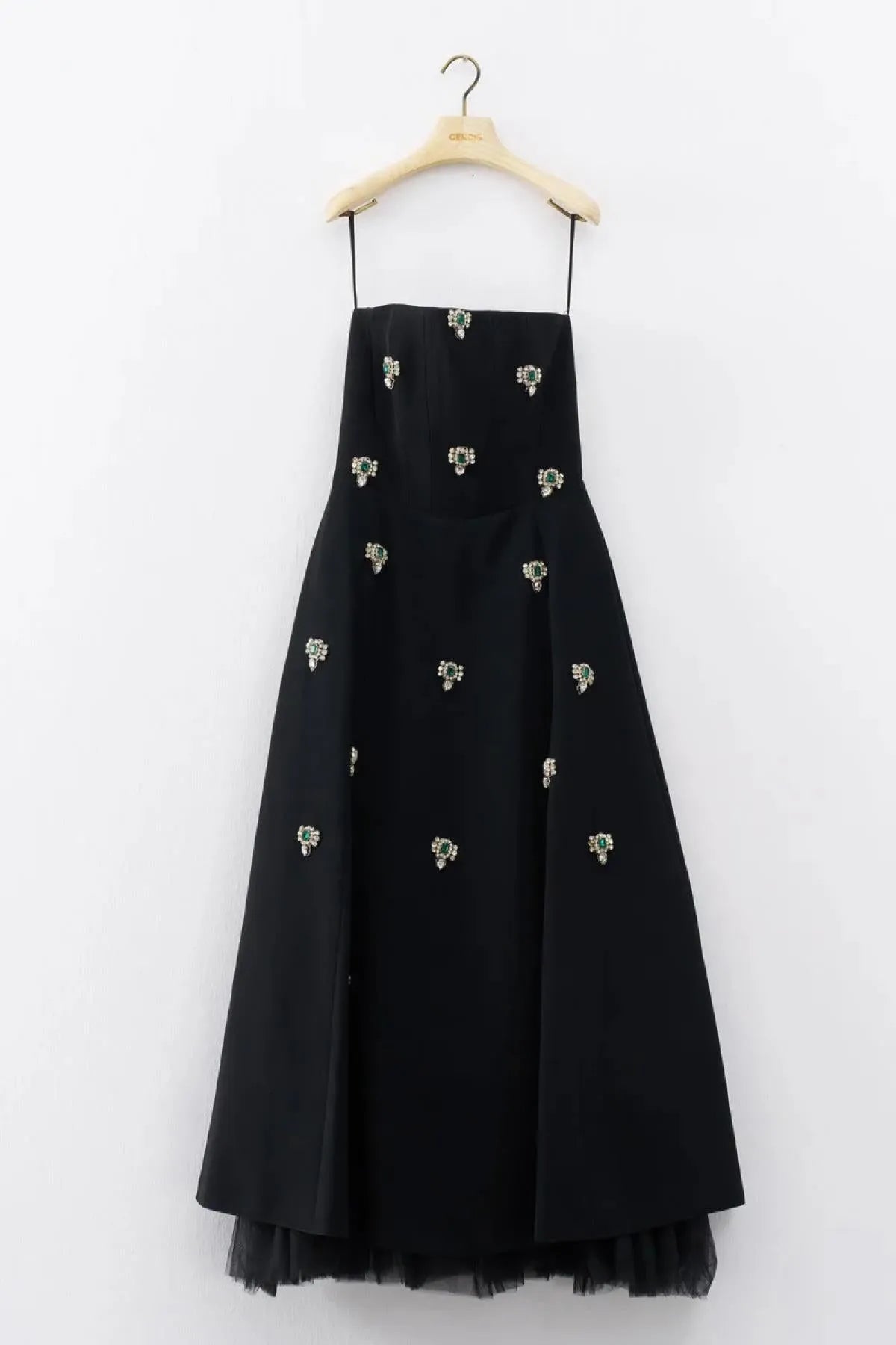 Strapless A-Line Evening Dress with Stone Embroidery on the Front
