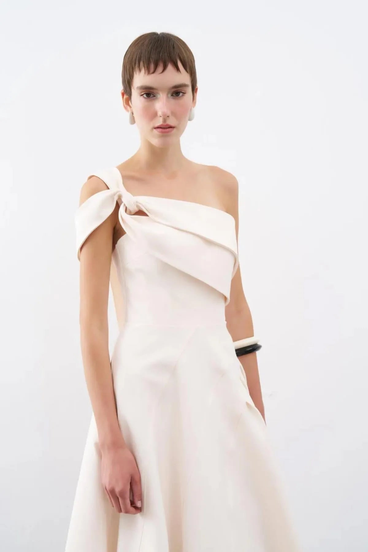 One Shoulder Knot Detailed Long Evening Dress