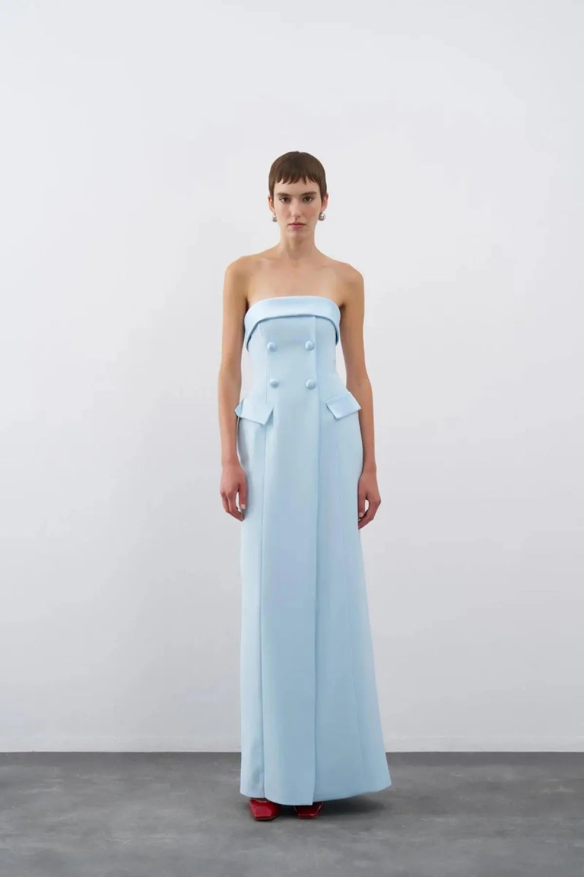 Strapless Pocket Covered Long Evening Dress