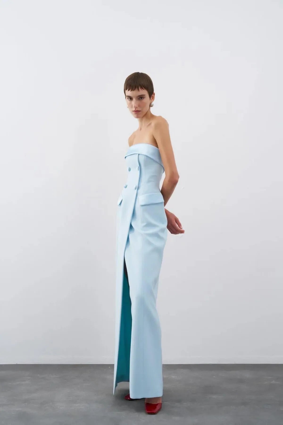 Strapless Pocket Covered Long Evening Dress