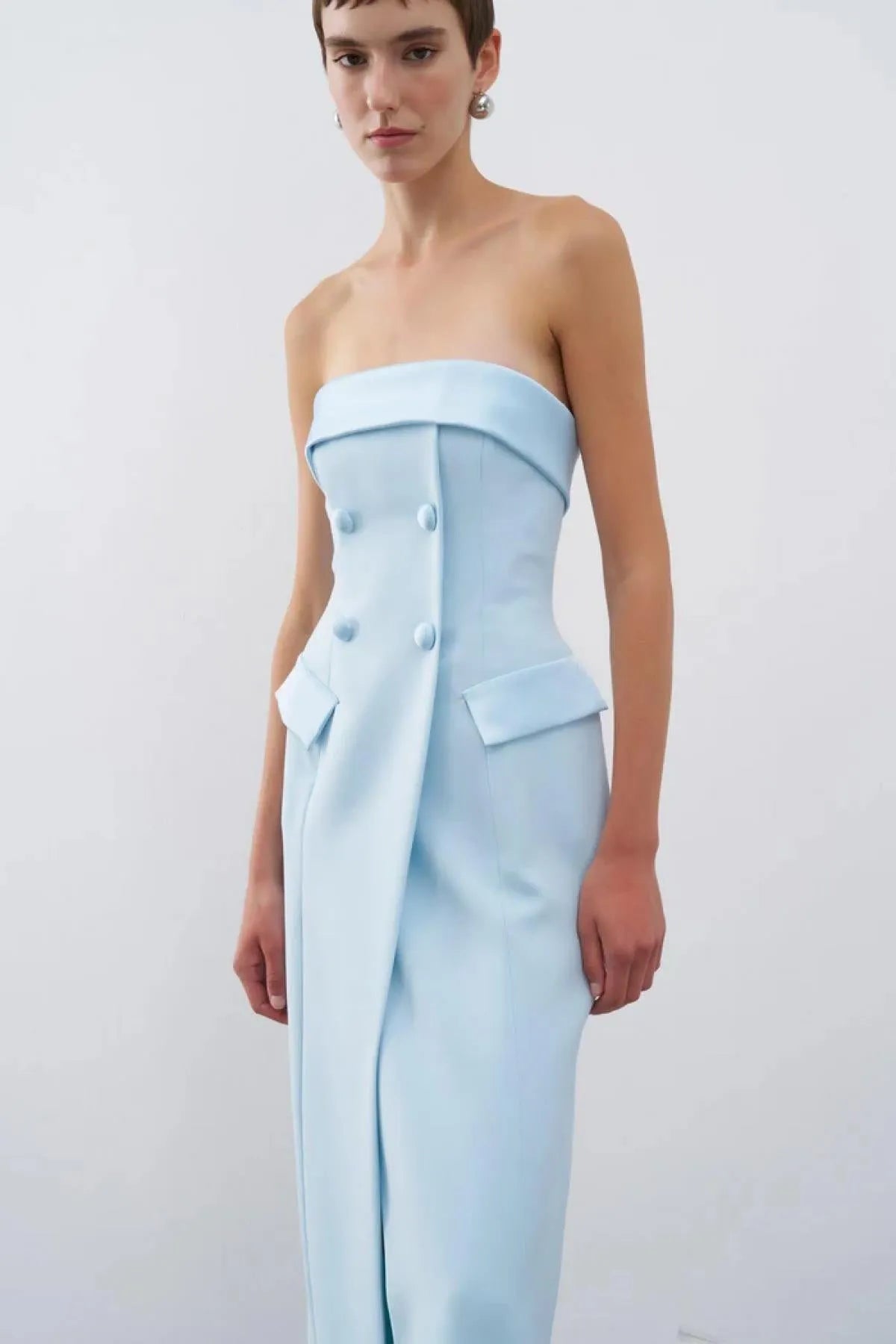 Strapless Pocket Covered Long Evening Dress