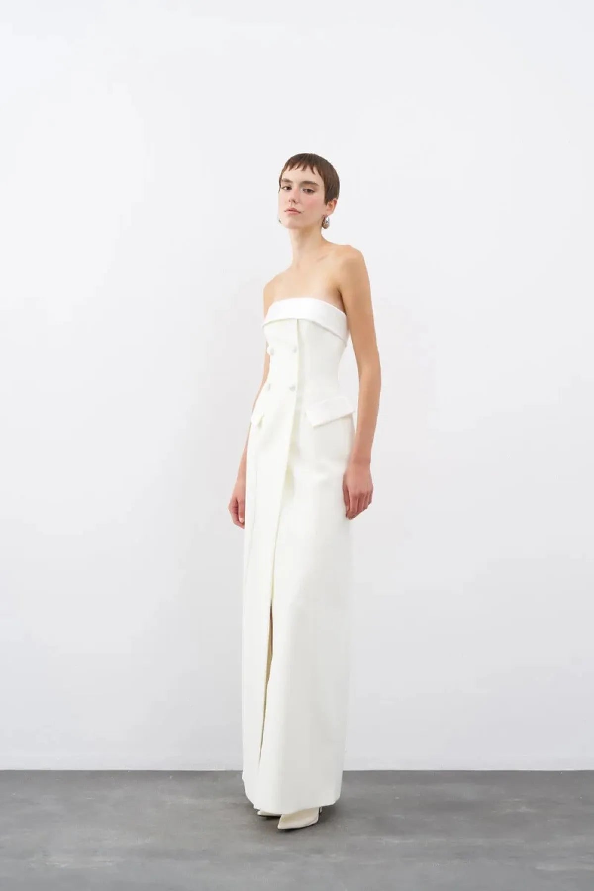 Strapless Pocket Covered Long Evening Dress