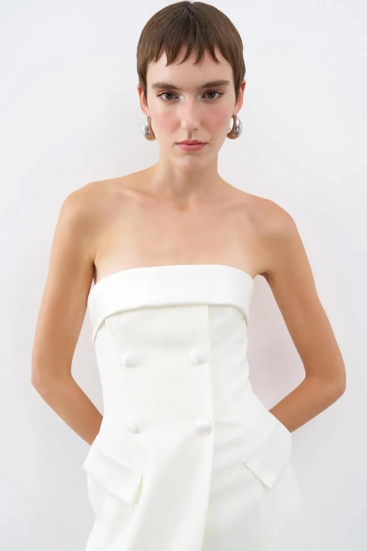 Strapless Pocket Covered Long Evening Dress