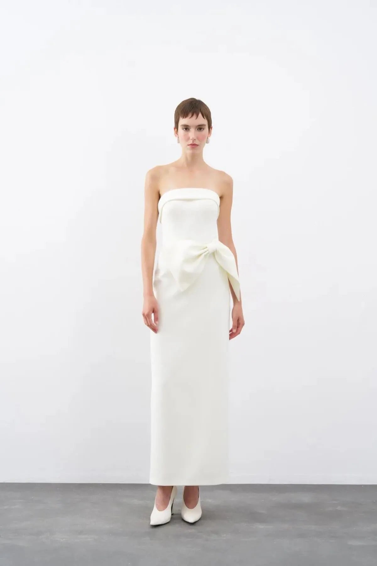 Strapless Bow Detailed Long Evening Dress