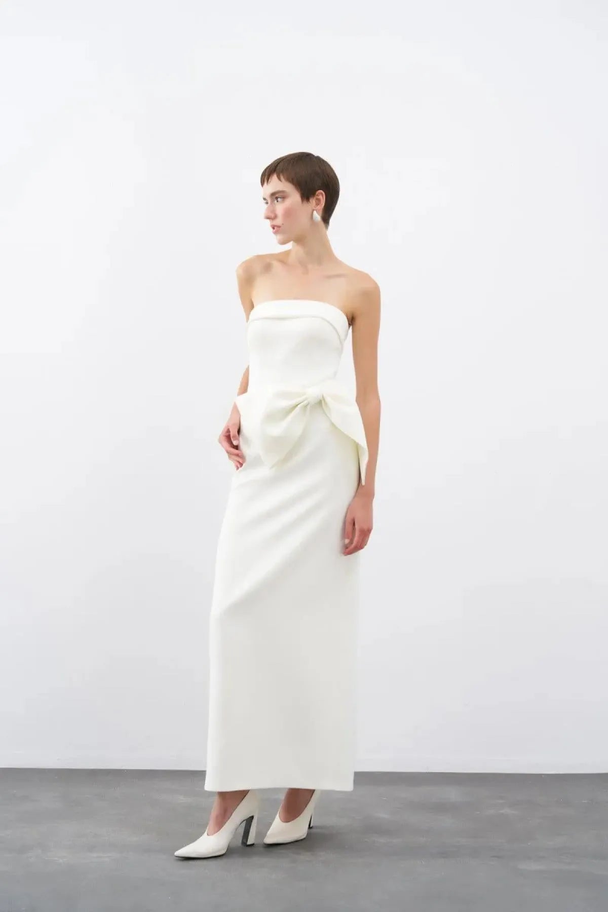 Strapless Bow Detailed Long Evening Dress