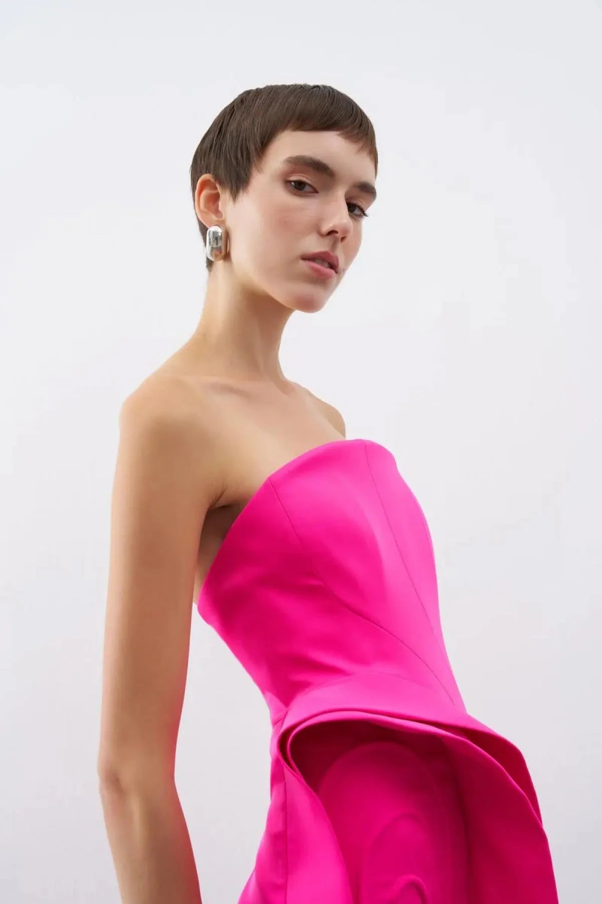 Strapless Flounce Detailed Long Evening Dress