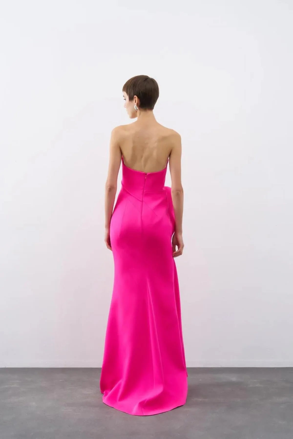 Strapless Flounce Detailed Long Evening Dress